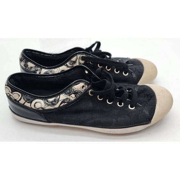 Coach Women's Black & White Canvas Sneakers Size 8 - Picture 3 of 8